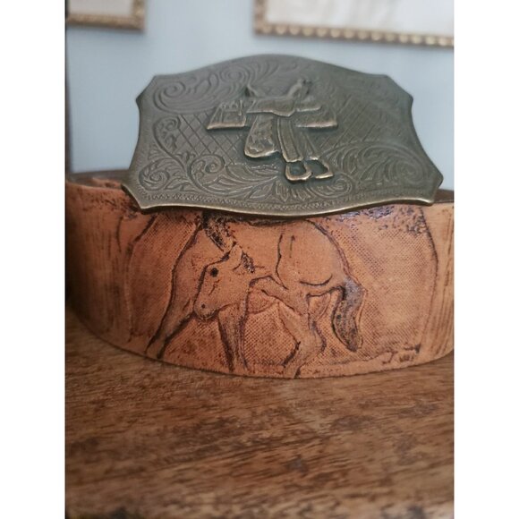 Western Belt Womens Cowgirl Horse Saddle Leather Buckle Med Large - Picture 2 of 10